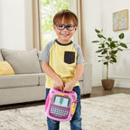 Side profile of LeapFrog pink writing tablet showing easy grip stylus attachment