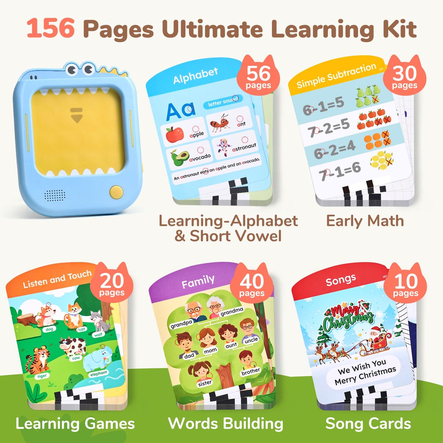 JoyCat screen free learning pad with multi colored educational phonics cards