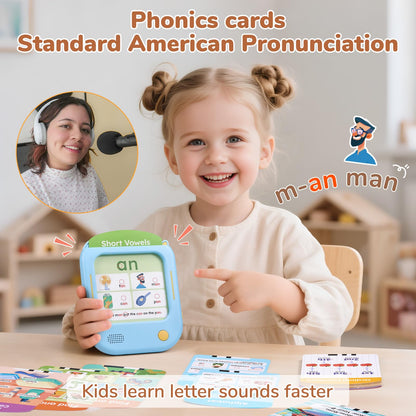 JoyCat preschool electronic toy displaying short vowel sound animal cards