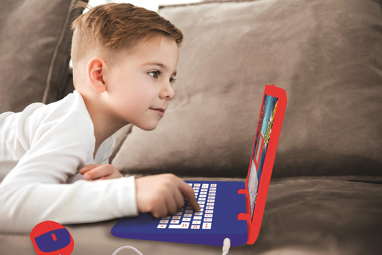 Lexibook SpiderMan electronic learning device displaying mathematical puzzle on LCD screen