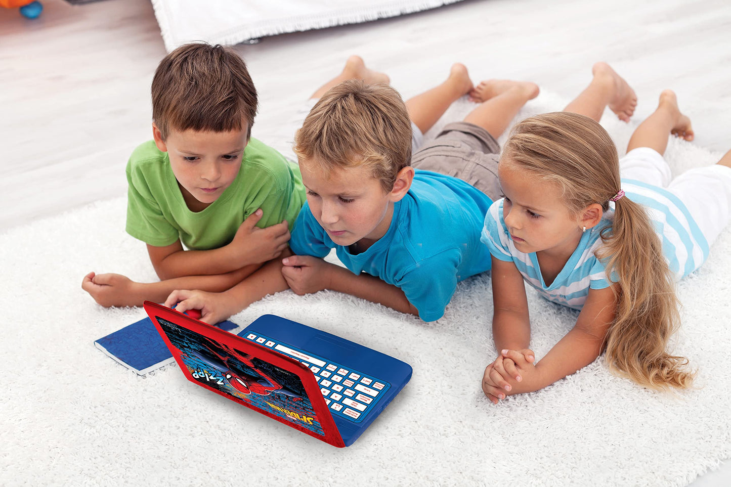 Lexibook SpiderMan portable educational toy packaging box demonstrating product features