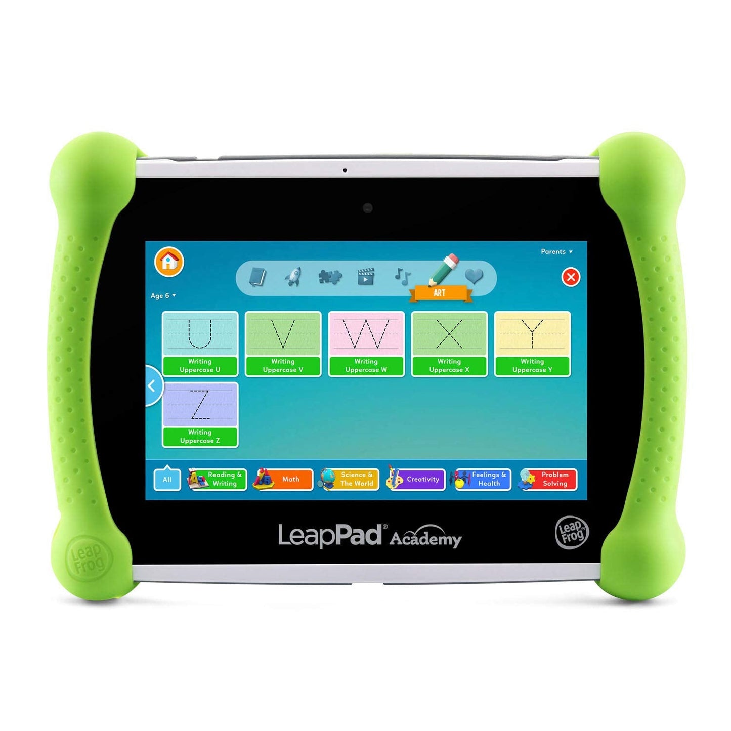 LeapFrog kids Android device interface demonstrating pre installed interactive reading and math apps