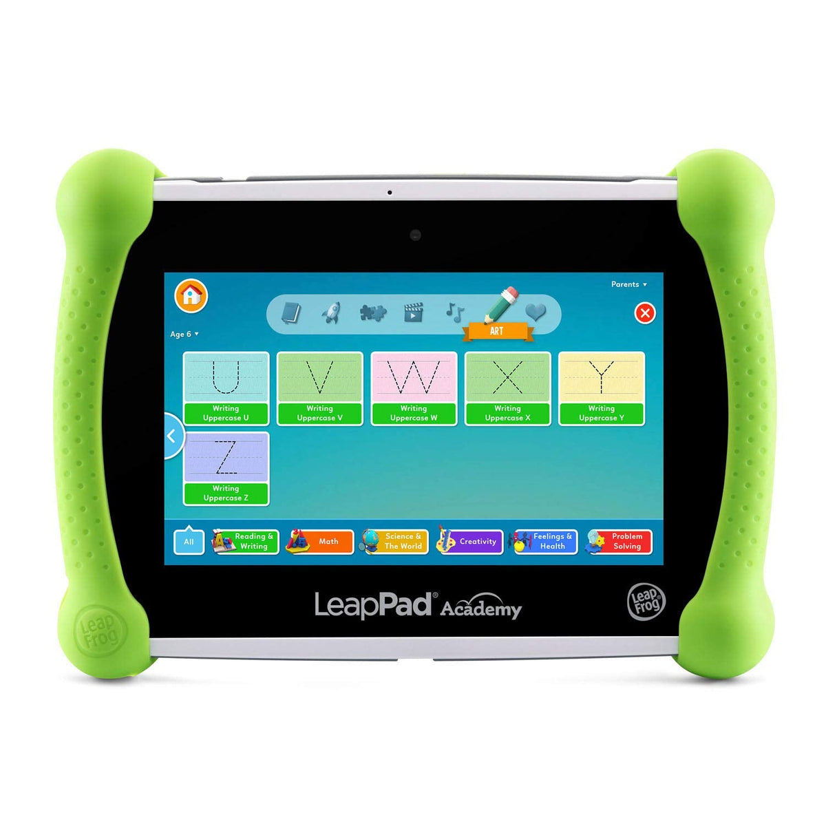 LeapFrog kids Android device interface demonstrating pre installed interactive reading and math apps