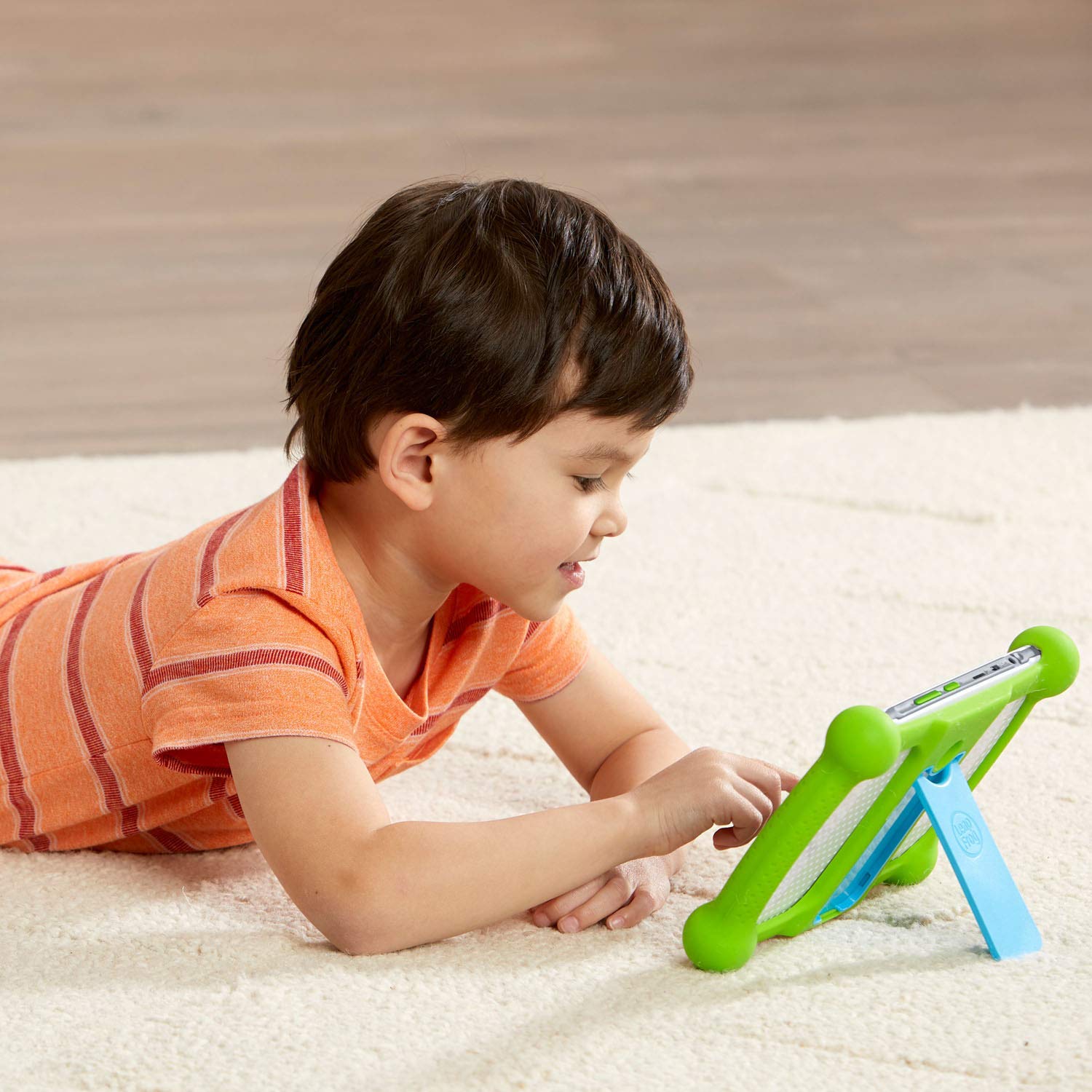 Rear view of the LeapFrog green learning tablet highlighting the durable protective casing design