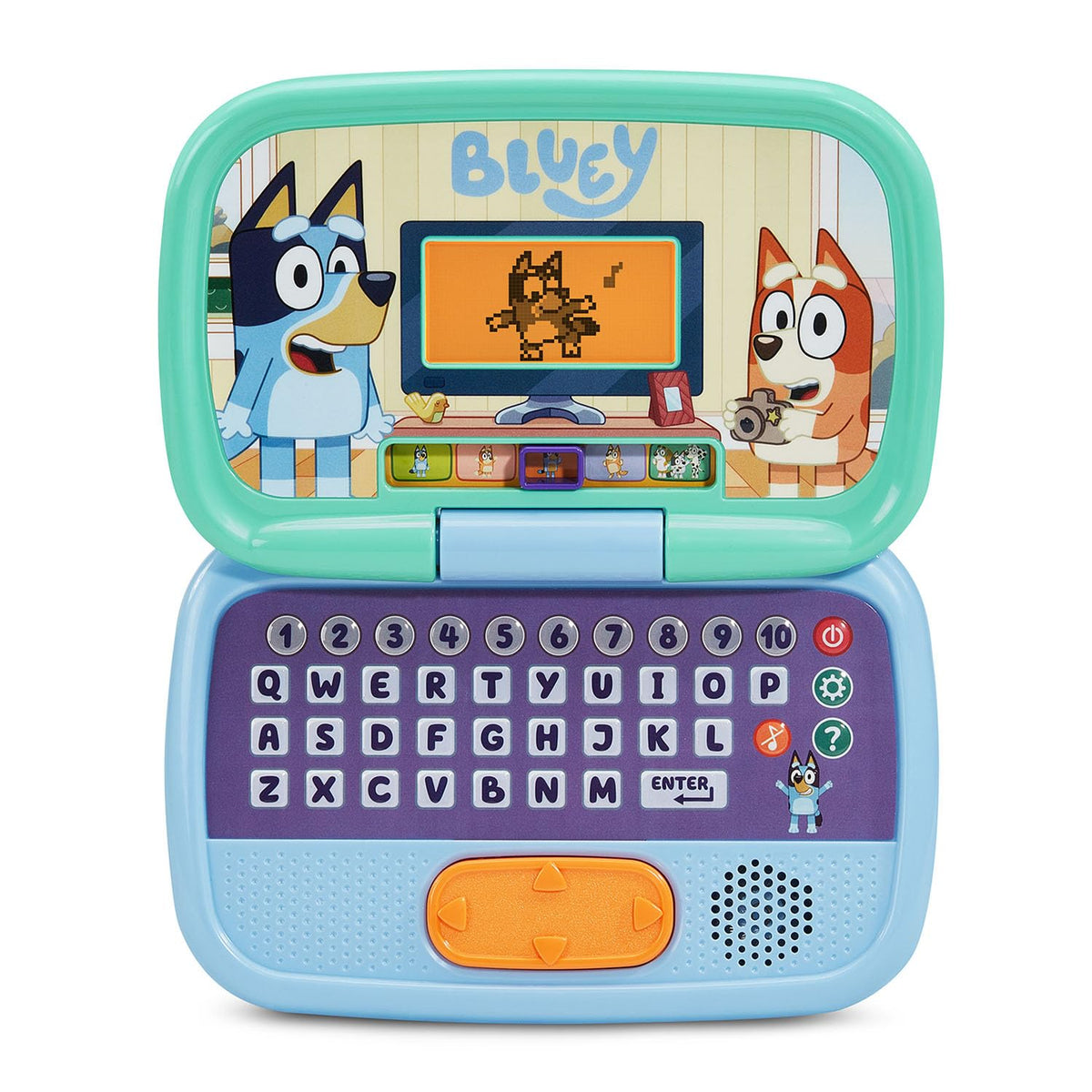 Vtech Bluey educational toy with the lid closed for portable transport