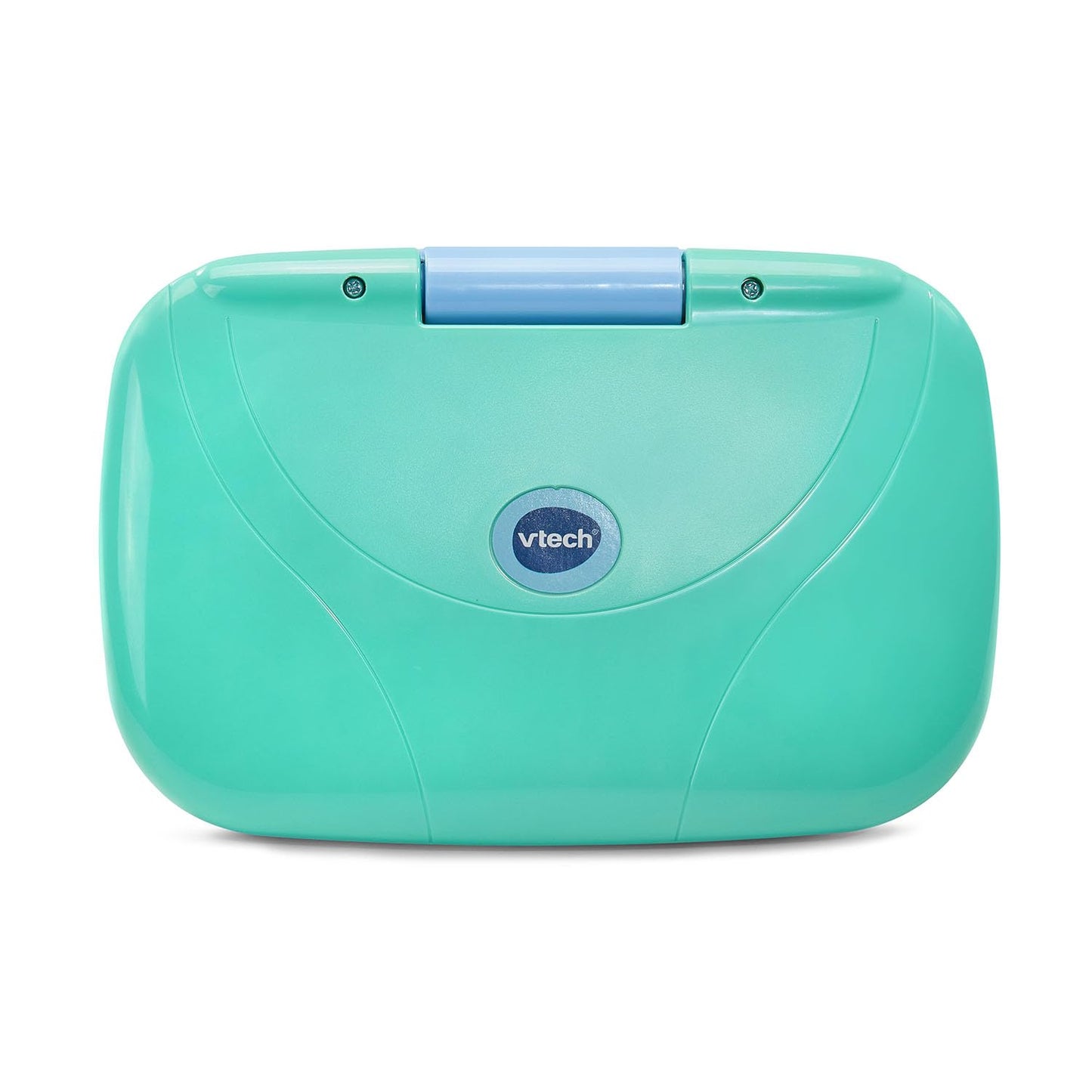 Vtech interactive kids laptop displaying the membrane QWERTY keyboard close up
