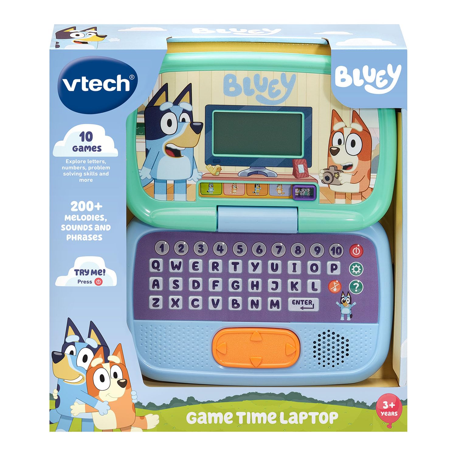 Vtech Bluey character button and built in trackpad details on the console