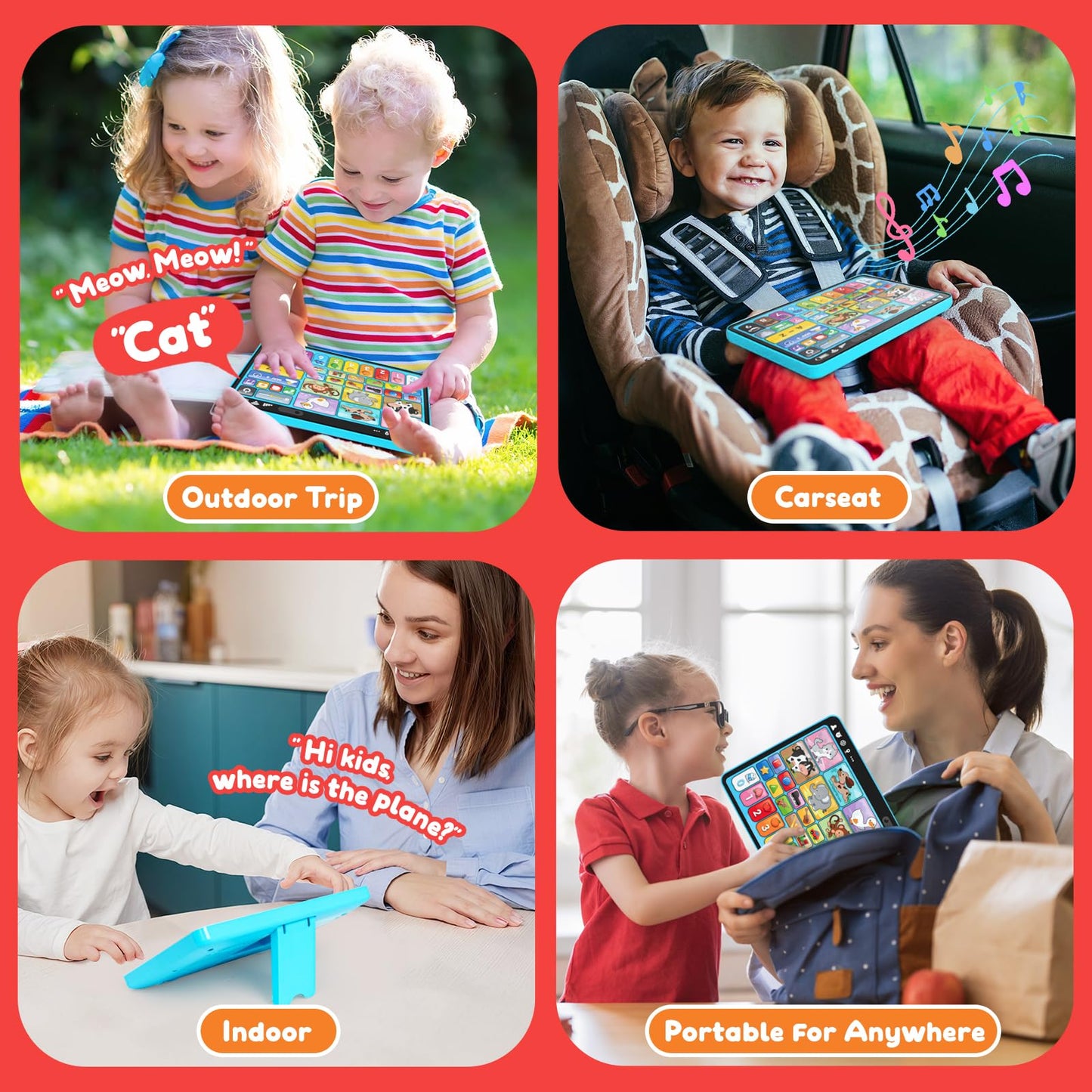 Peacurh interactive baby media pad illustrating animal recognition buttons including elephant and monkey icons