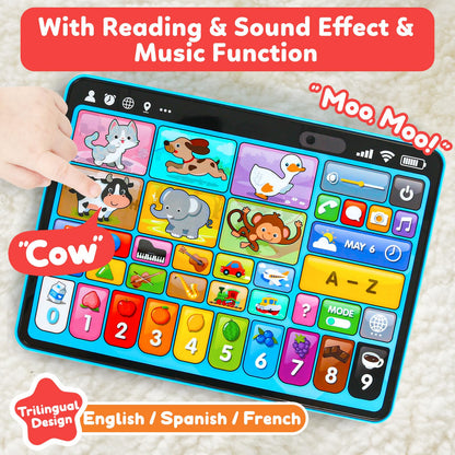 Peacurh pink learning pad illustrating the responsive pink question mark quiz mode button