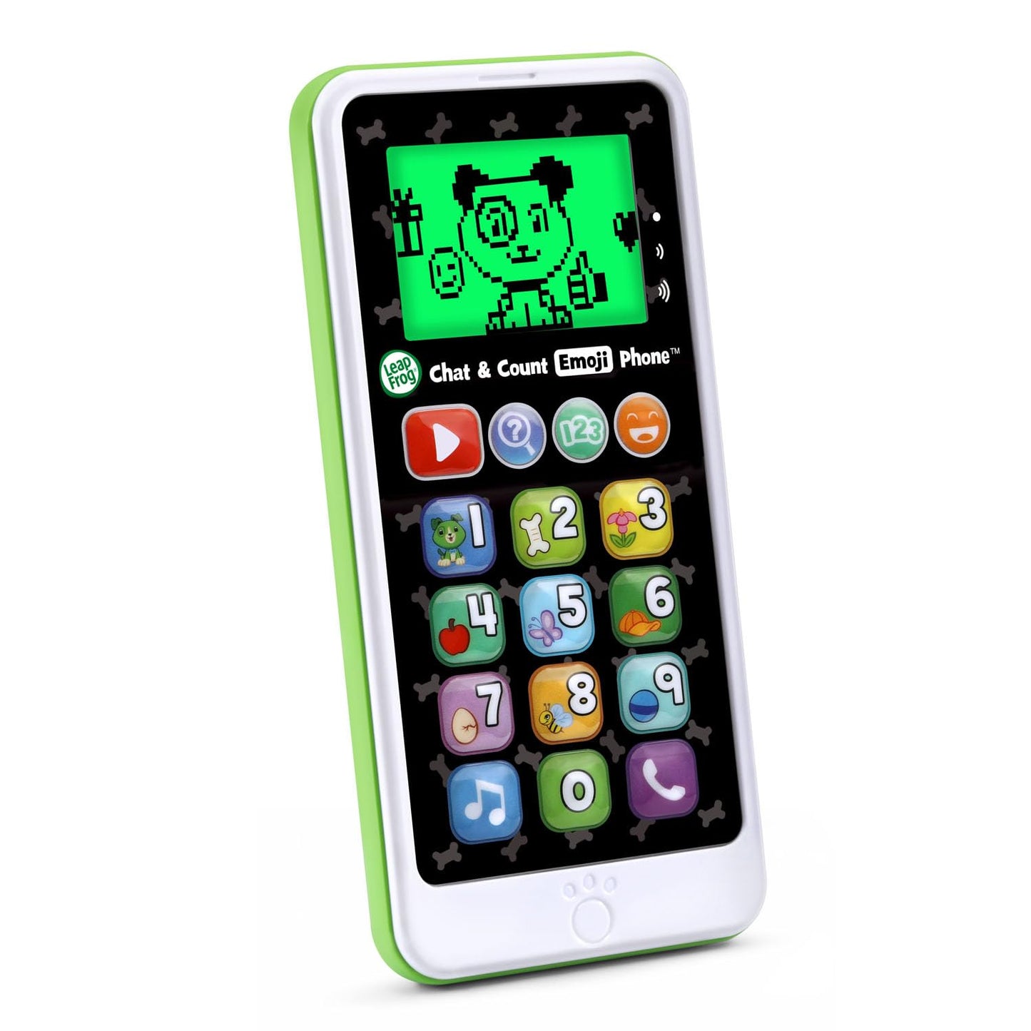 LeapFrog kids phone showing animated screen graphics with puppy character Scout