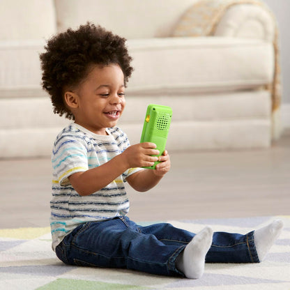 Educational green toy smartphone with emoji sound effect buttons for toddlers