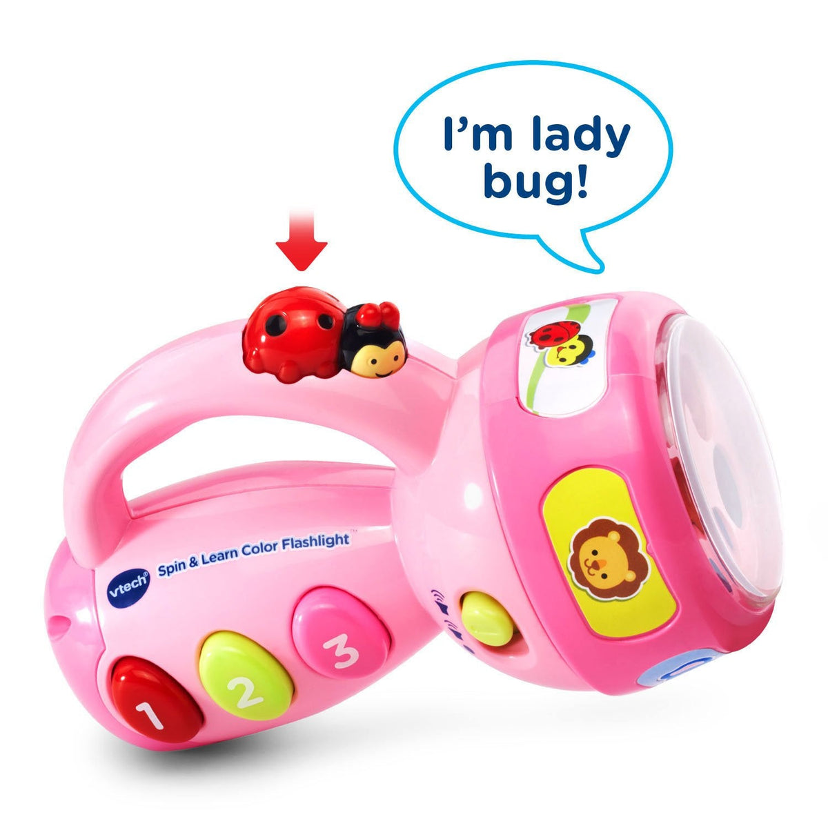 VTech toddler flashlight pink magic ring showing animal graphics and light lens