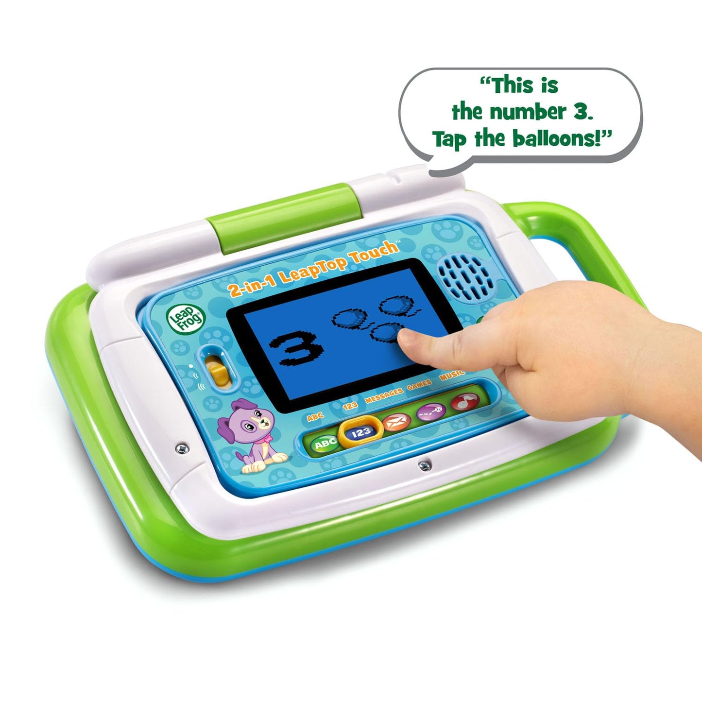 LeapFrog kid computer toy showing the full layout of the alphabet keys and number buttons
