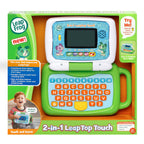 Durable green LeapFrog interactive tablet being held in a child-friendly touchscreen configuration