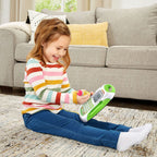LeapFrog kids writing practice tool with personalized name entry interface on green outer shell