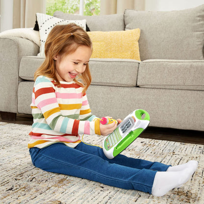LeapFrog kids writing practice tool with personalized name entry interface on green outer shell