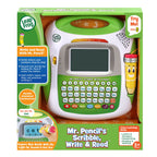 Preschool child using LeapFrog electronic toy to trace numbers and count objects on screen