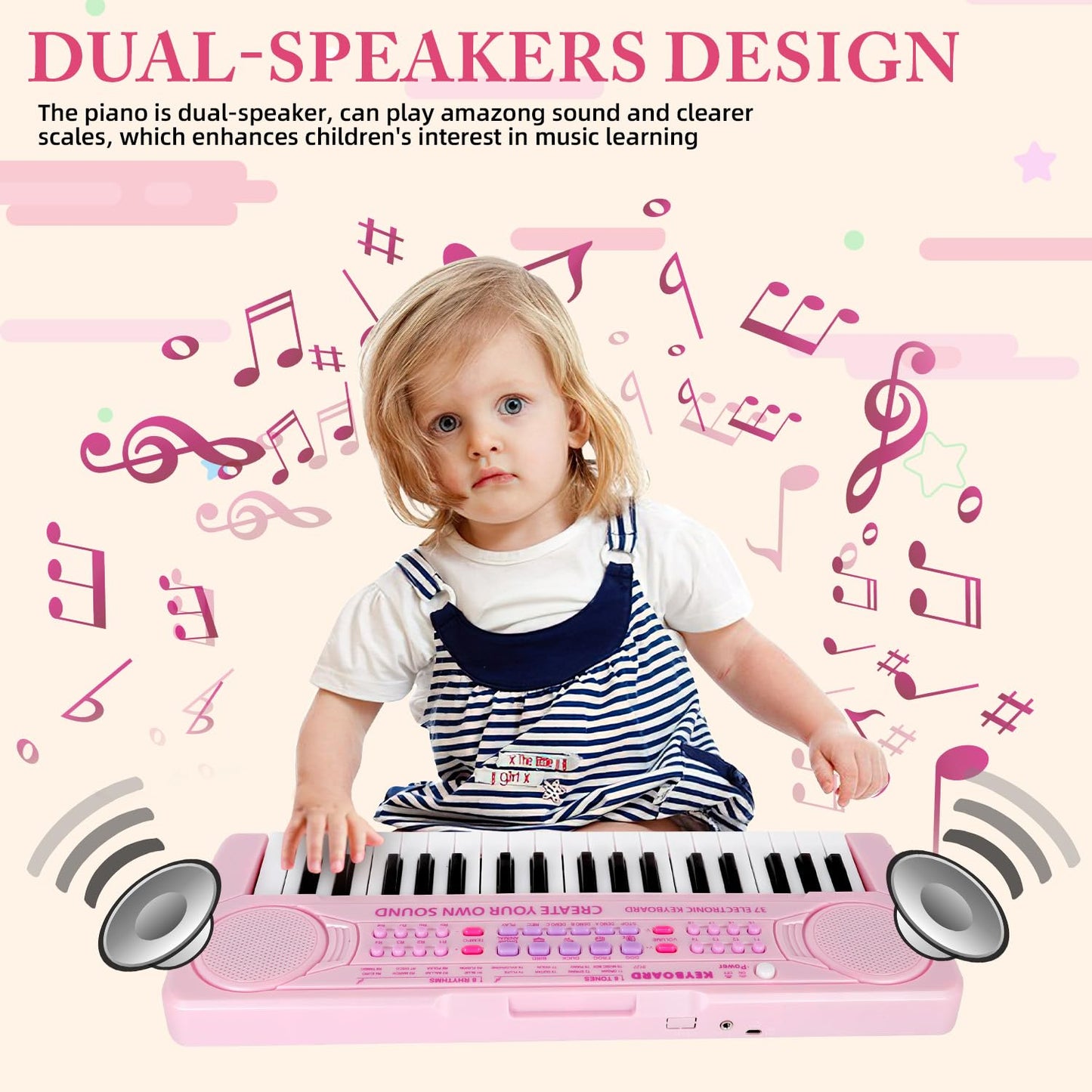 Portable children electronic musical instrument with attached microphone and control buttons