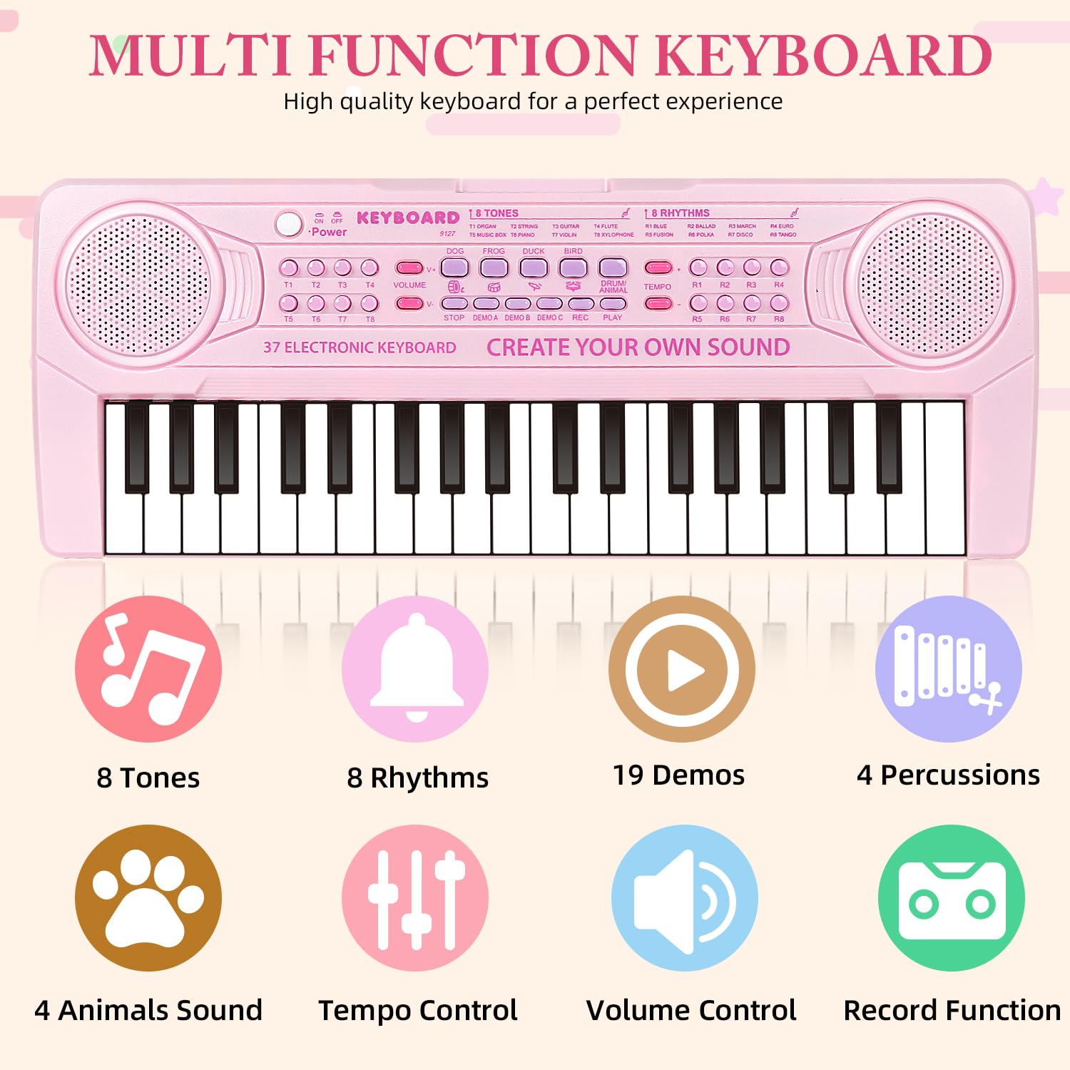 Side profile of safe Acrylonitrile Butadiene Styrene plastic kids piano toy showing smooth edges