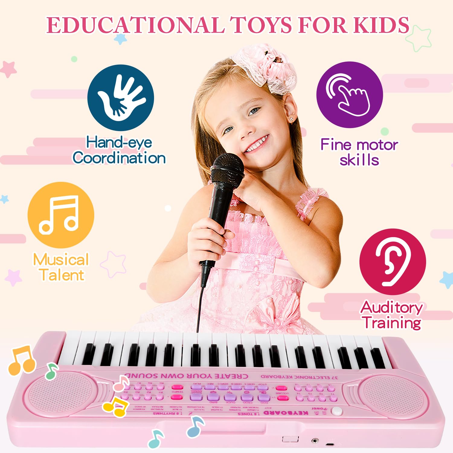 Pearly pink interactive keyboard piano packaging box for girls birthday gift ideas