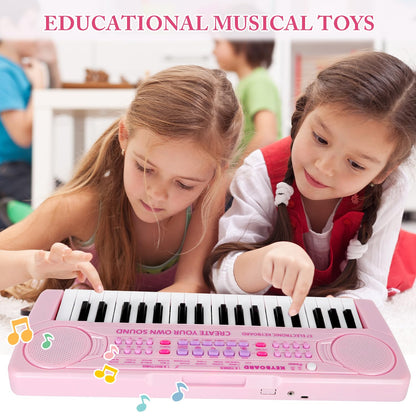 Close up of 37 keys on beginner musical toy with proper key spacing for small hands