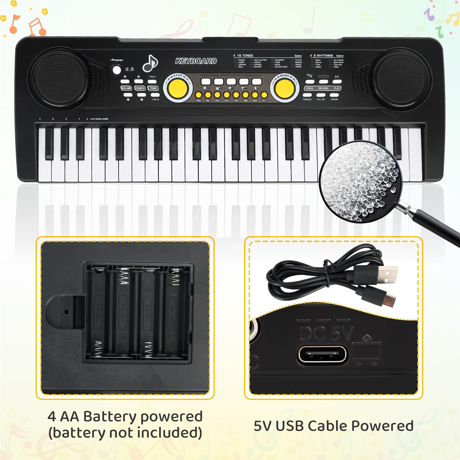 MusicForset musical learning toy with labels pointing out the record and playback control interface.
