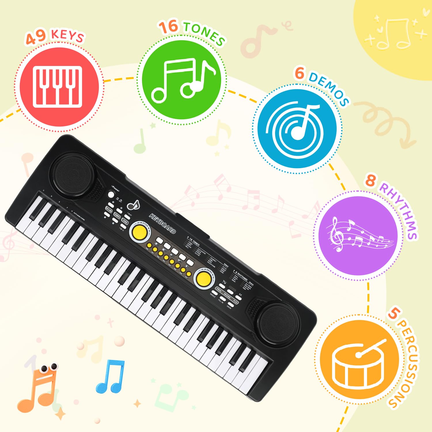 MusicForset kids piano keyboard demonstrating the portable lightweight design for toddlers.