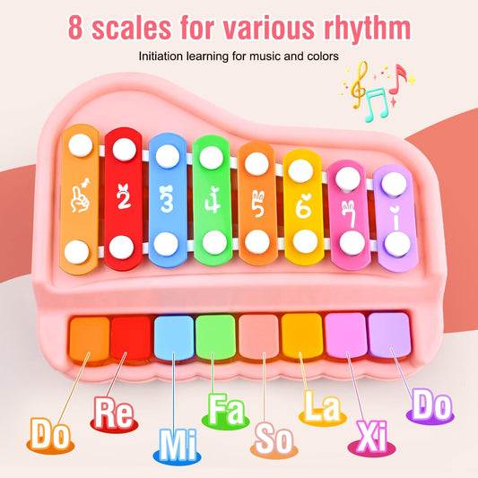 Fizzy Funs toddler musical instrument with double sided music note cards inserted in the top slot