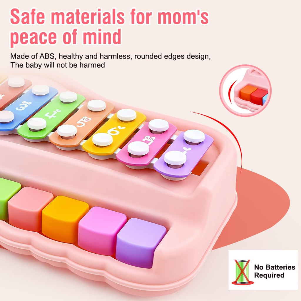 Fizzy Funs Montessori toy keyboard being struck gently by two child safe mallets