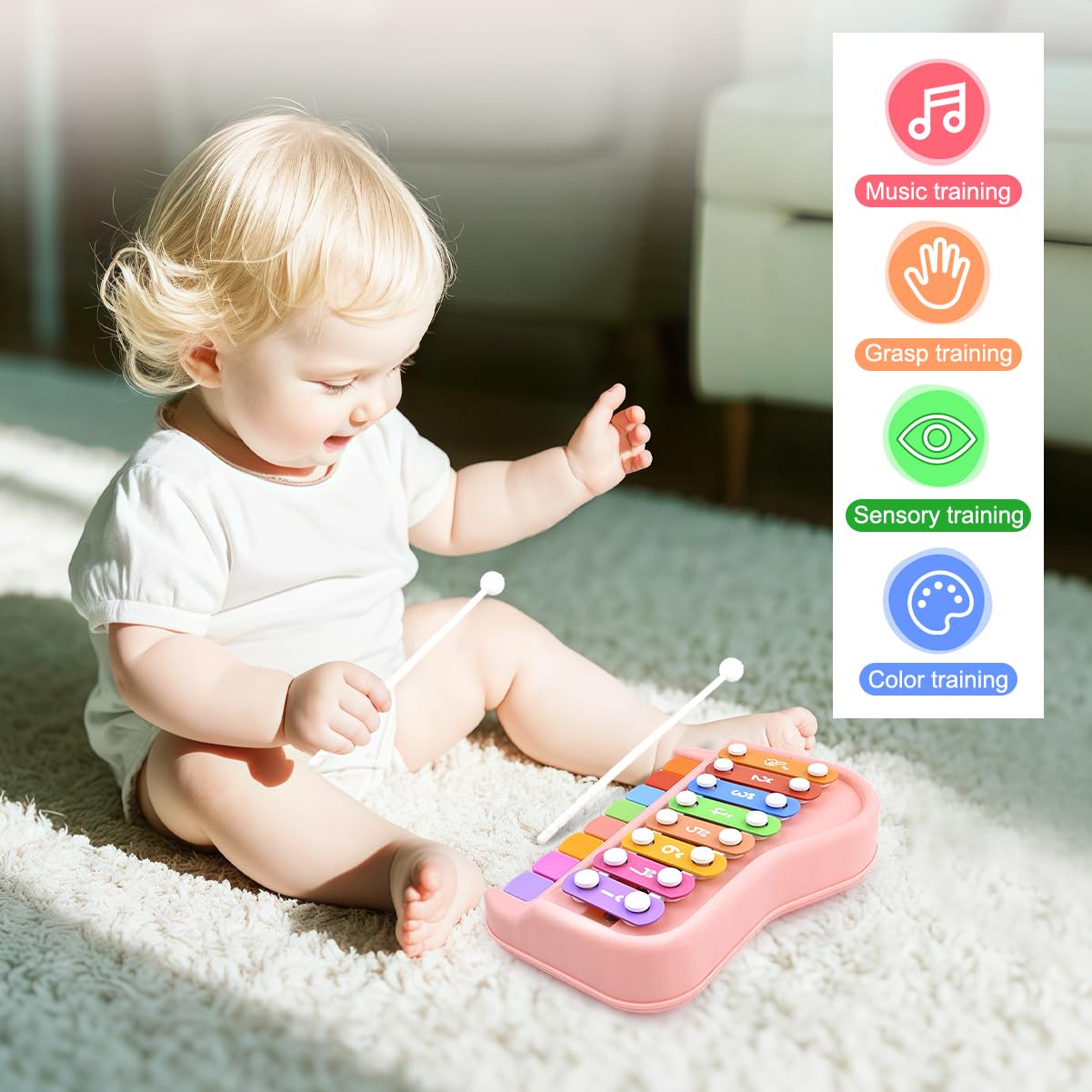 Side profile of Fizzy Funs baby musical keys highlighting smooth round corners for toddler safety