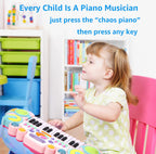 Rear view highlighting the secure battery compartment of the durable plastic baby piano.