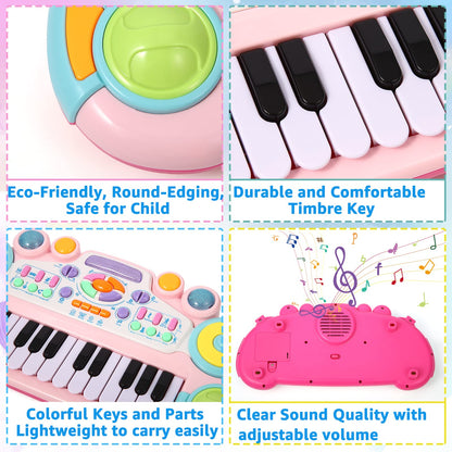 Smooth rounded edges of the pink cozybuy kids instrument toy illustrating child safety features.