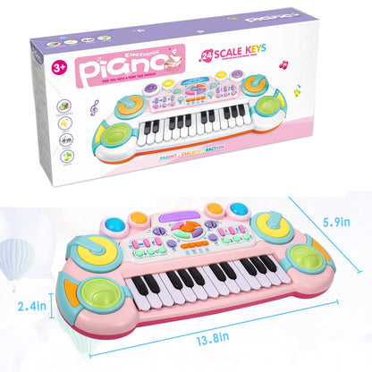 Product packaging display for the cozybuy twenty-four key kids electronic learning device.
