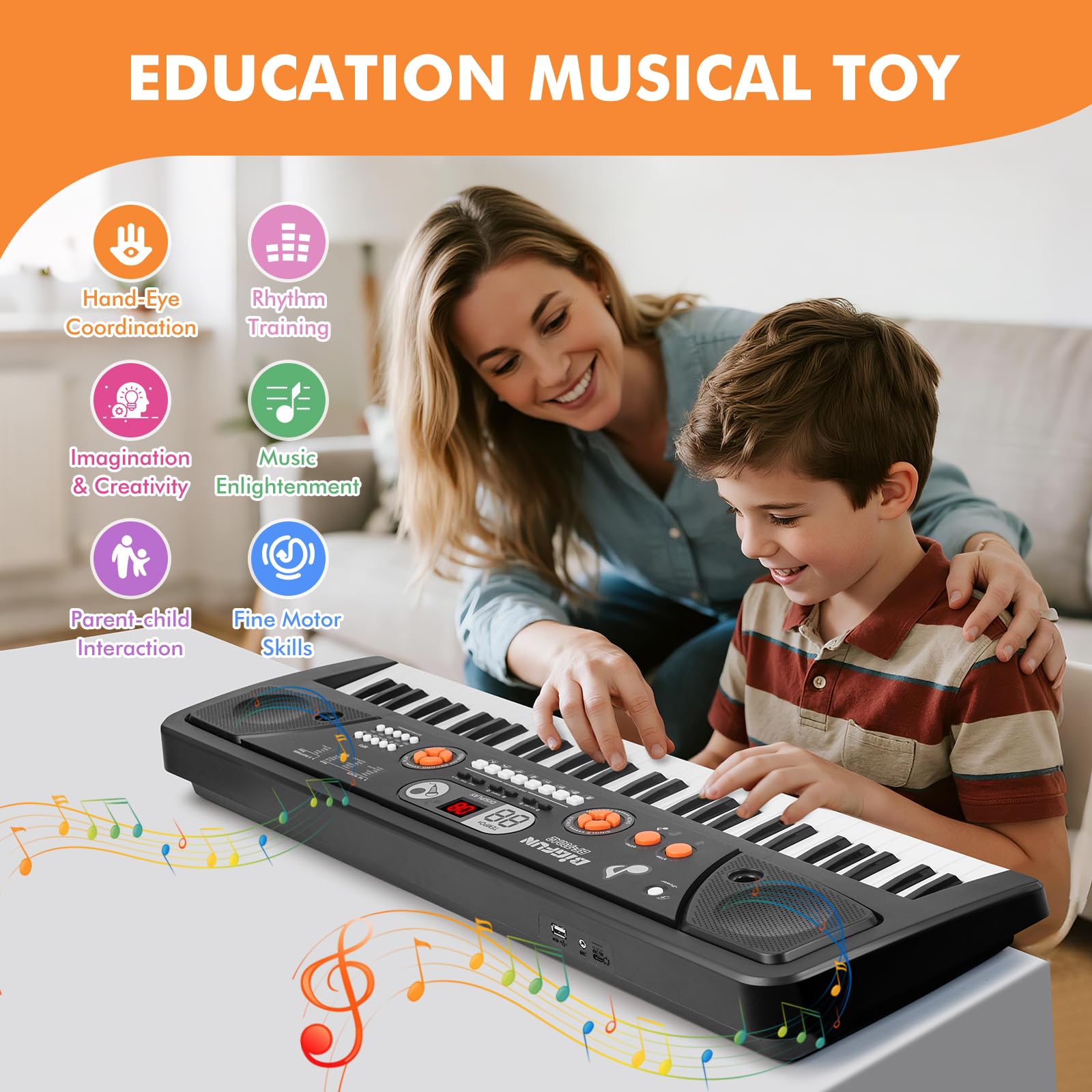Drmukie portable beginner musical instrument keyboard showcasing the LCD screen display