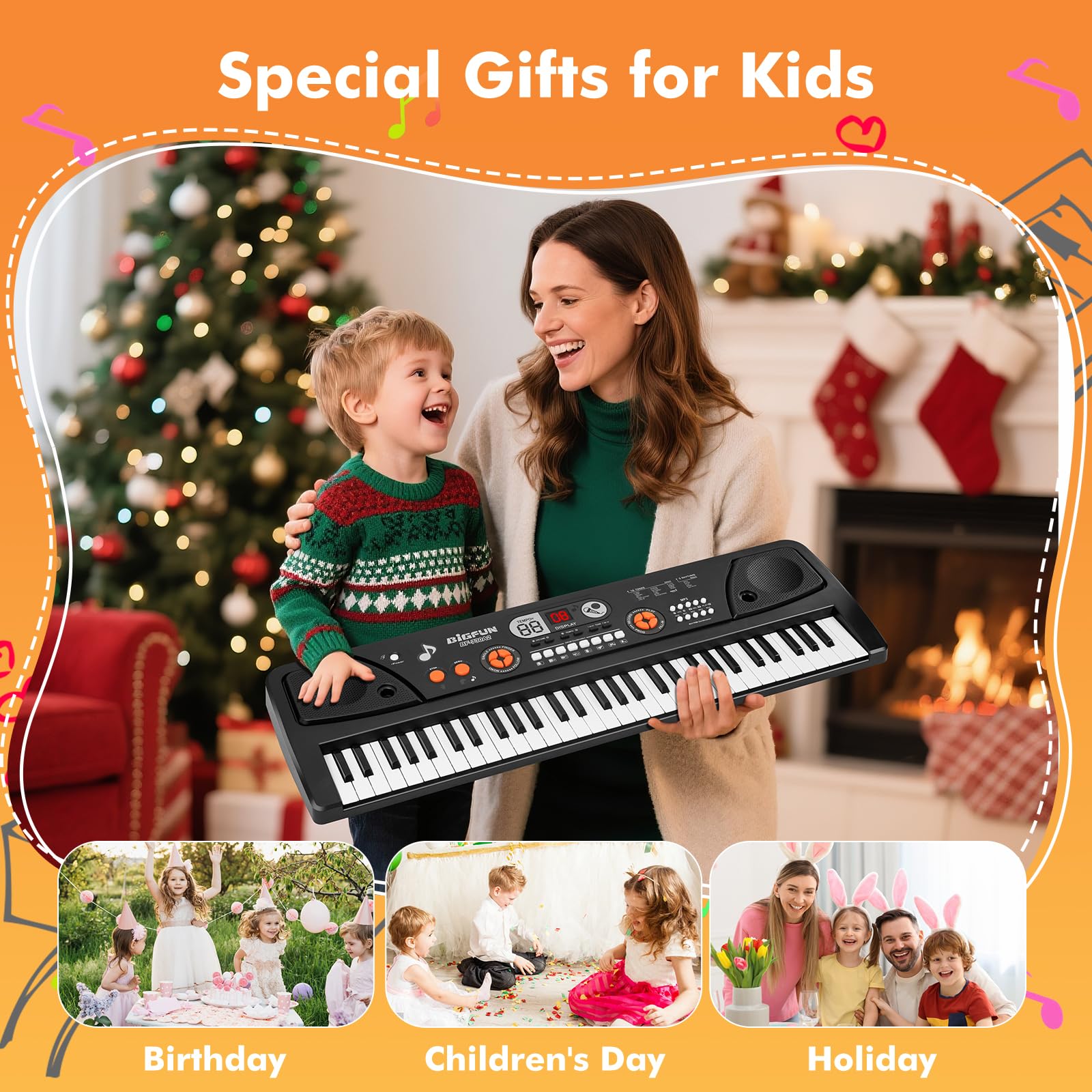 Drmukie kids educational toy piano keyboard setup with power cable and accessories