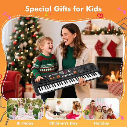 Drmukie kids educational toy piano keyboard setup with power cable and accessories