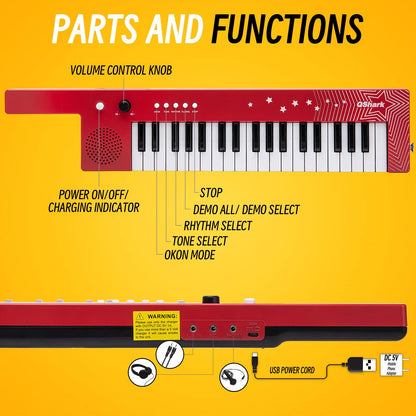 QShark kids electronic guitar style keyboard showing the volume control knob details.