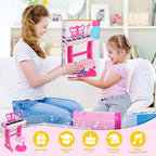 Amy And Benton electronic pink keyboard set with adjustable microphone attached