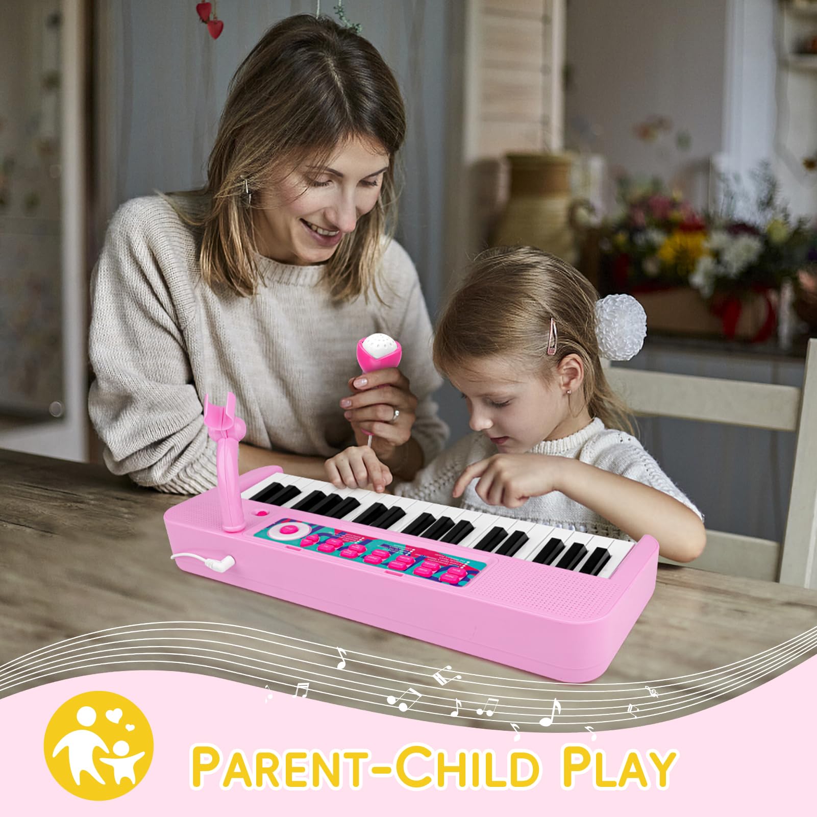 Amy And Benton children electronic keyboard showing packaging box contents