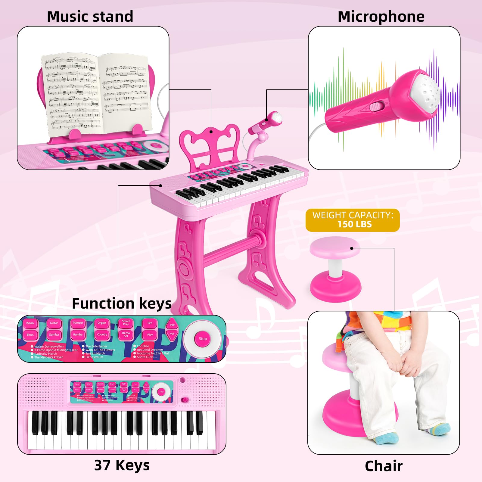 Amy And Benton pink keys musical toy highlighting record and playback buttons