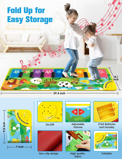 EduCuties interactive learning mat showing the battery compartment and volume controls.