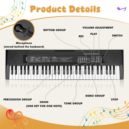 MusicForset children electronic digital piano with attached microphone and control buttons