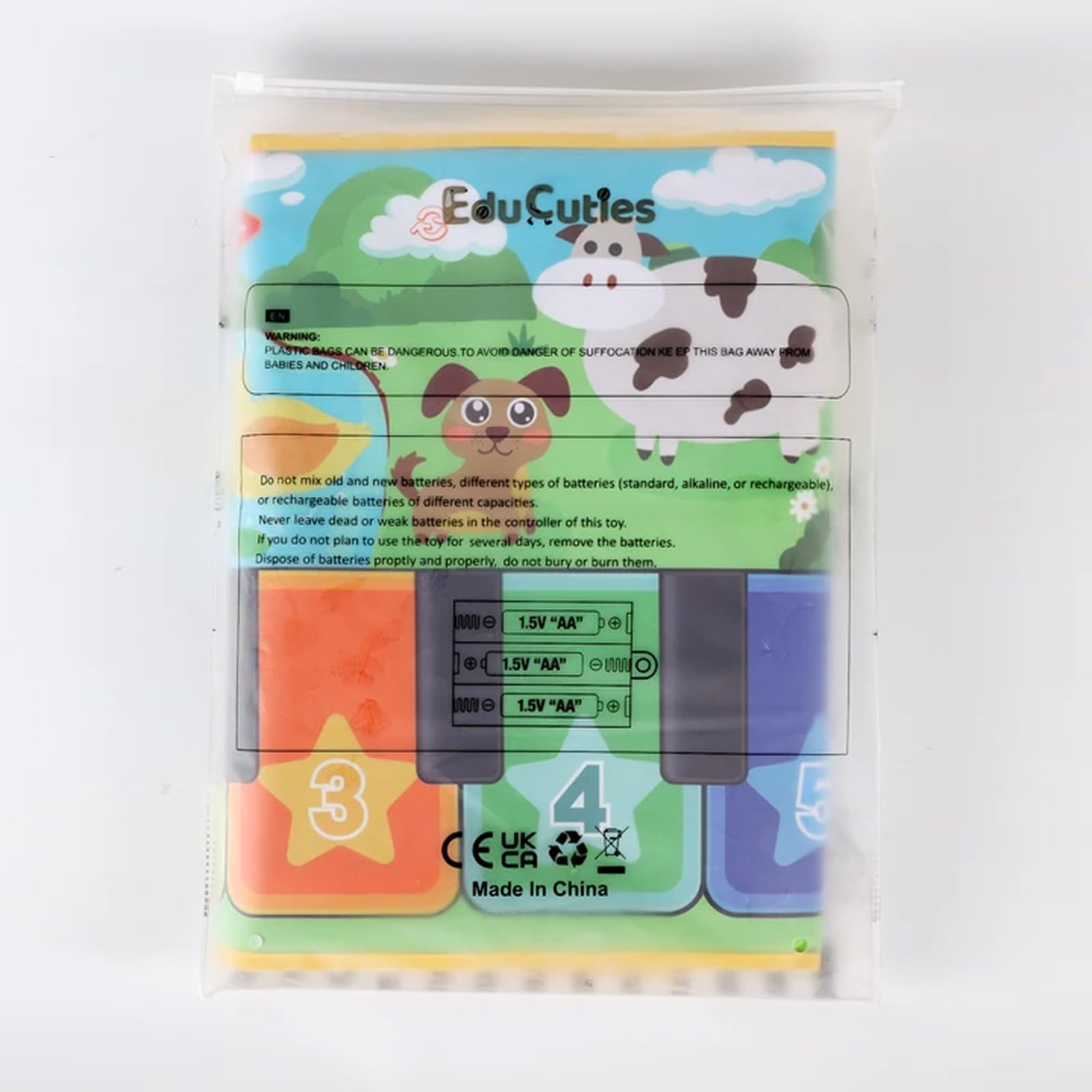 Soft non slip backing material texture of the EduCuties infant music playmat.