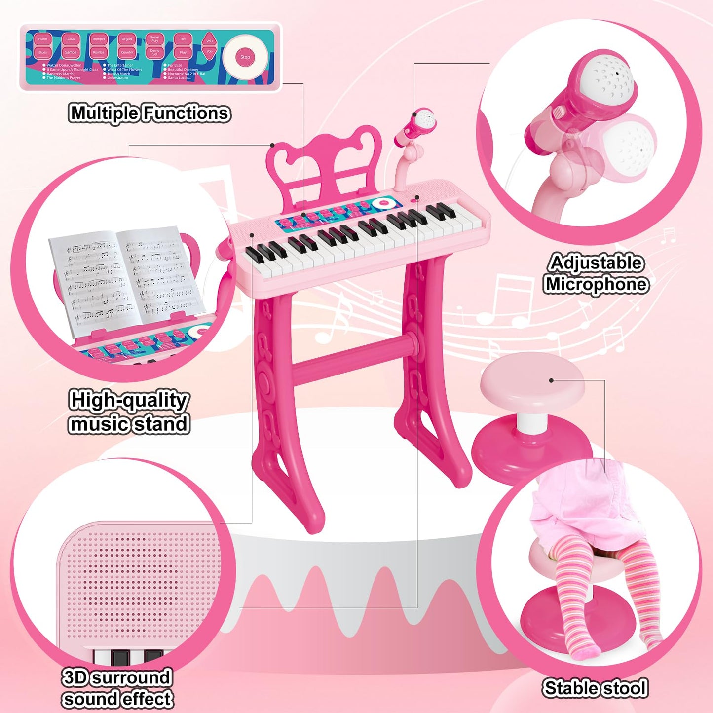 NEUBSAW thirty-seven key toddler musical instrument showing the button control interface