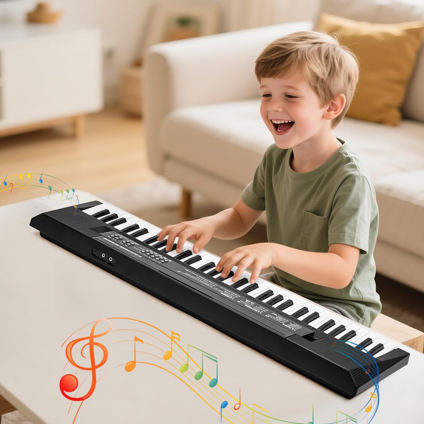 MusicForset black kid safe electronic keyboard toy scaled dimensions diagram