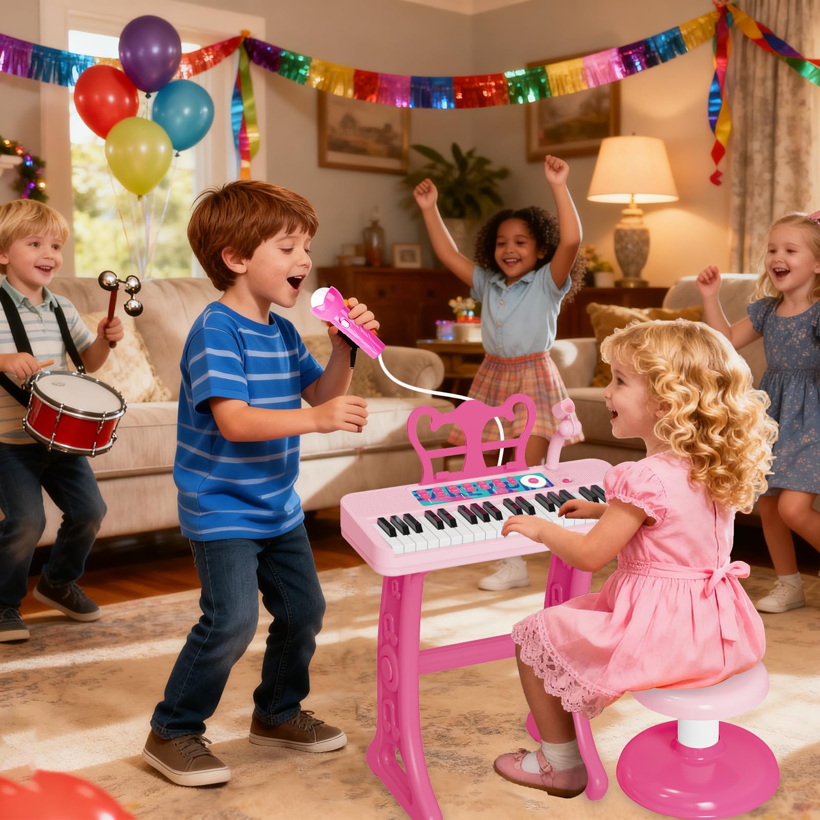 NEUBSAW interactive preschool music toy showing the adjustable singer microphone attachment
