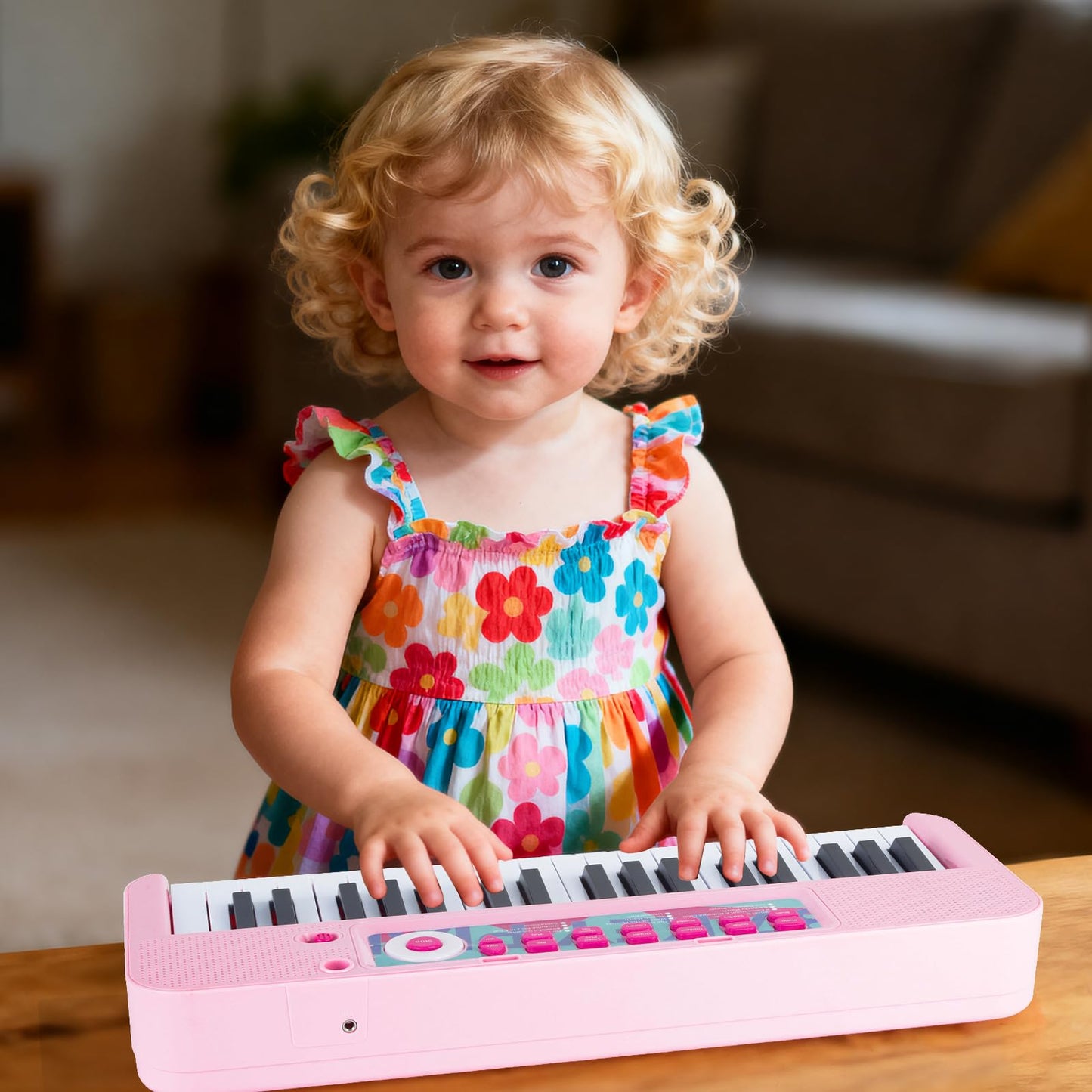 NEUBSAW authentic pink electronic organ toy top view displaying individual piano keys