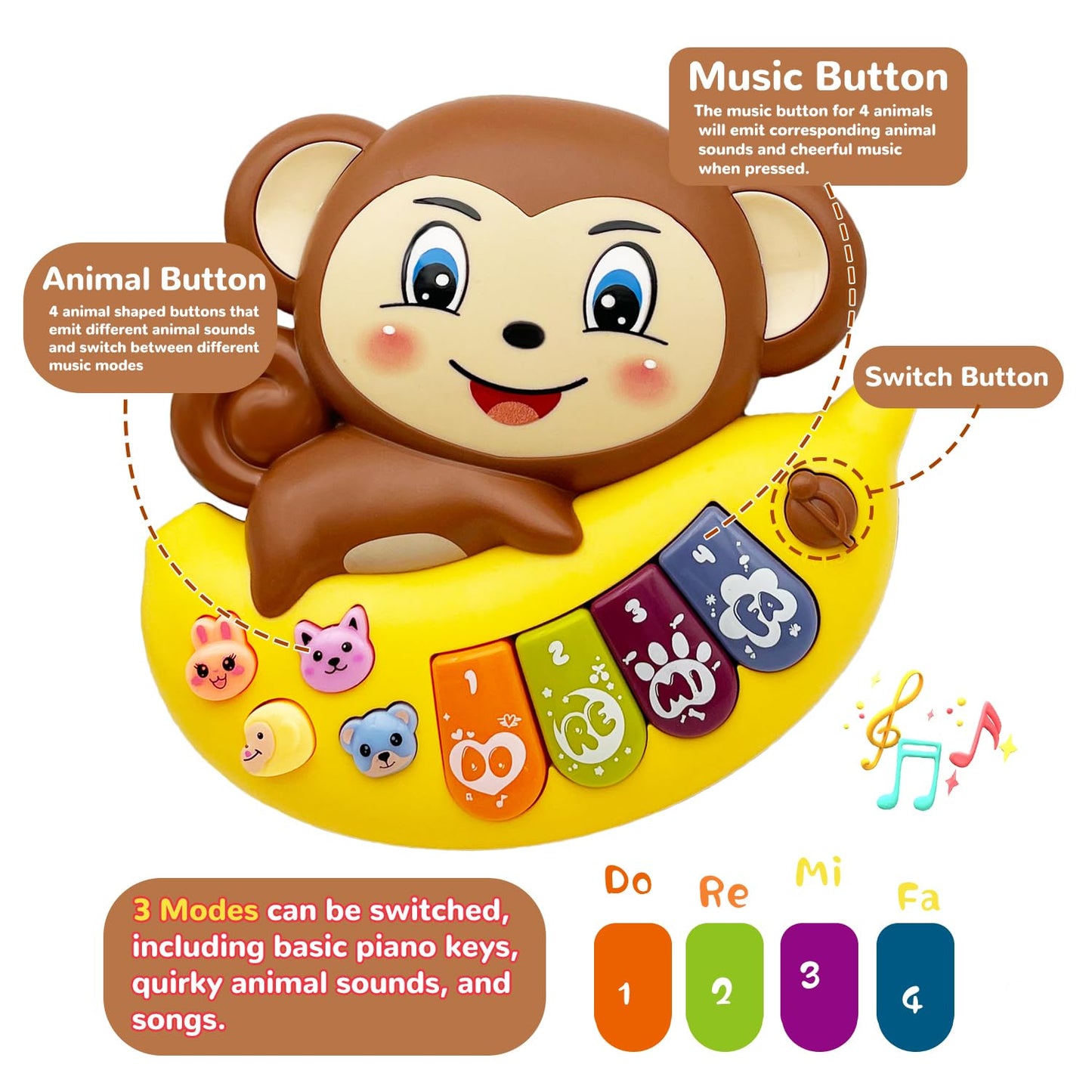 Toddler educational piano instrument displaying the compact lightweight handle structure for portable play.