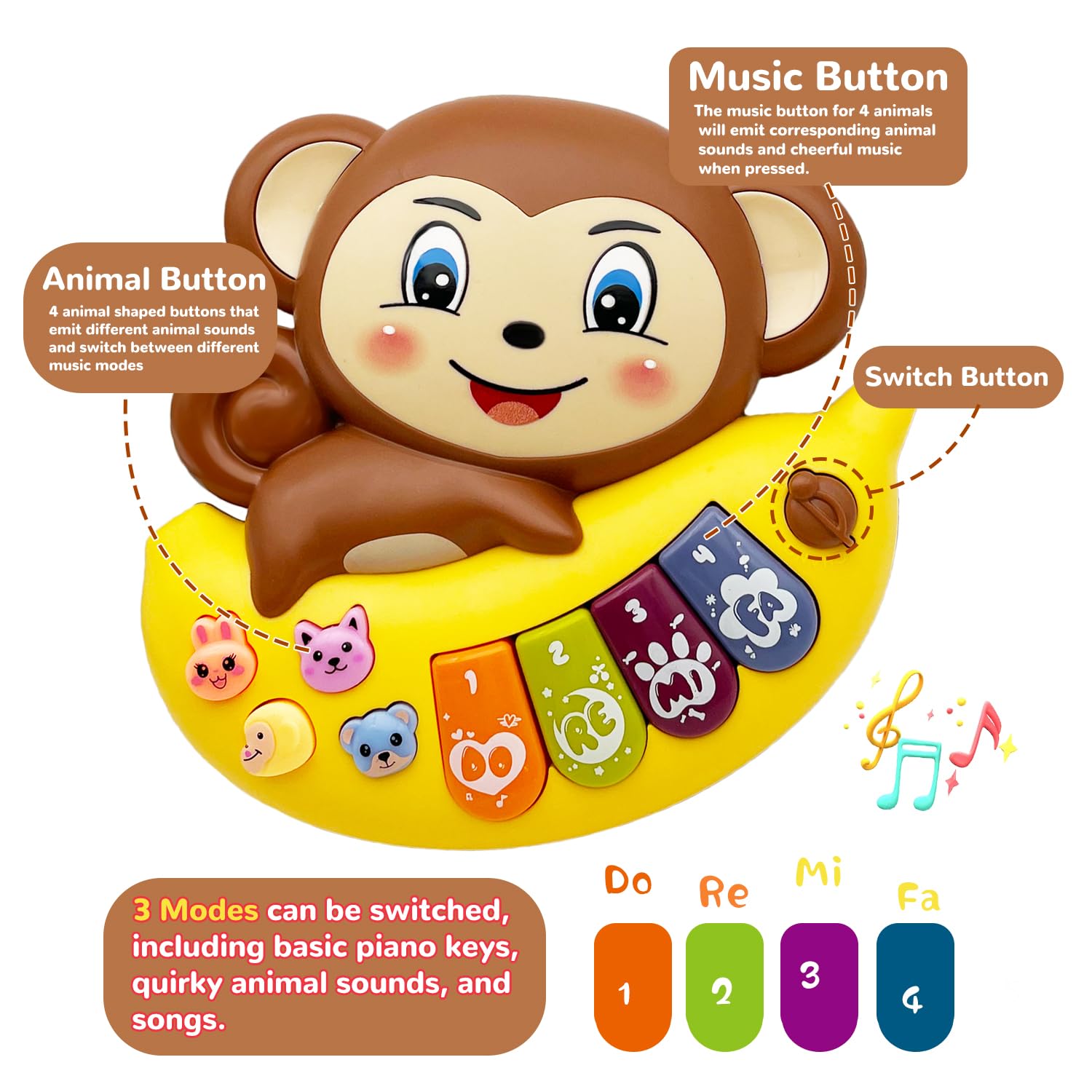Toddler educational piano instrument displaying the compact lightweight handle structure for portable play.