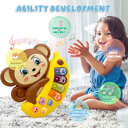 Rear view of the battery operated baby keyboard toy showing the secure compartment panel.